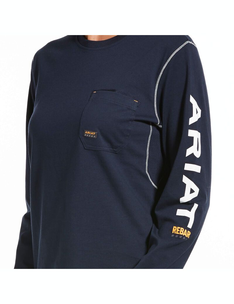 Vêtements De Travail Ariat Rebar Workman Logo T Shirts Bleu Marine | YMN-0034687