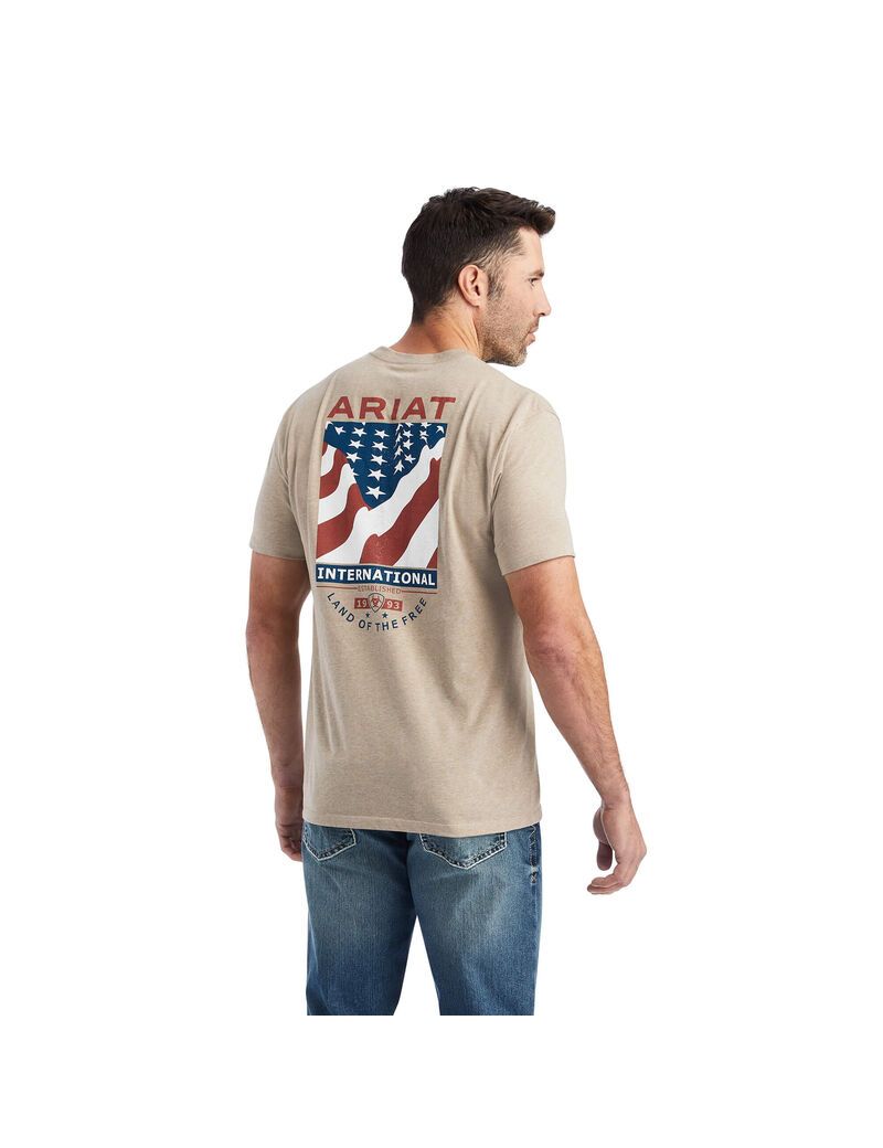 T Shirts Ariat Flag Flow Beige | QMY-3671095