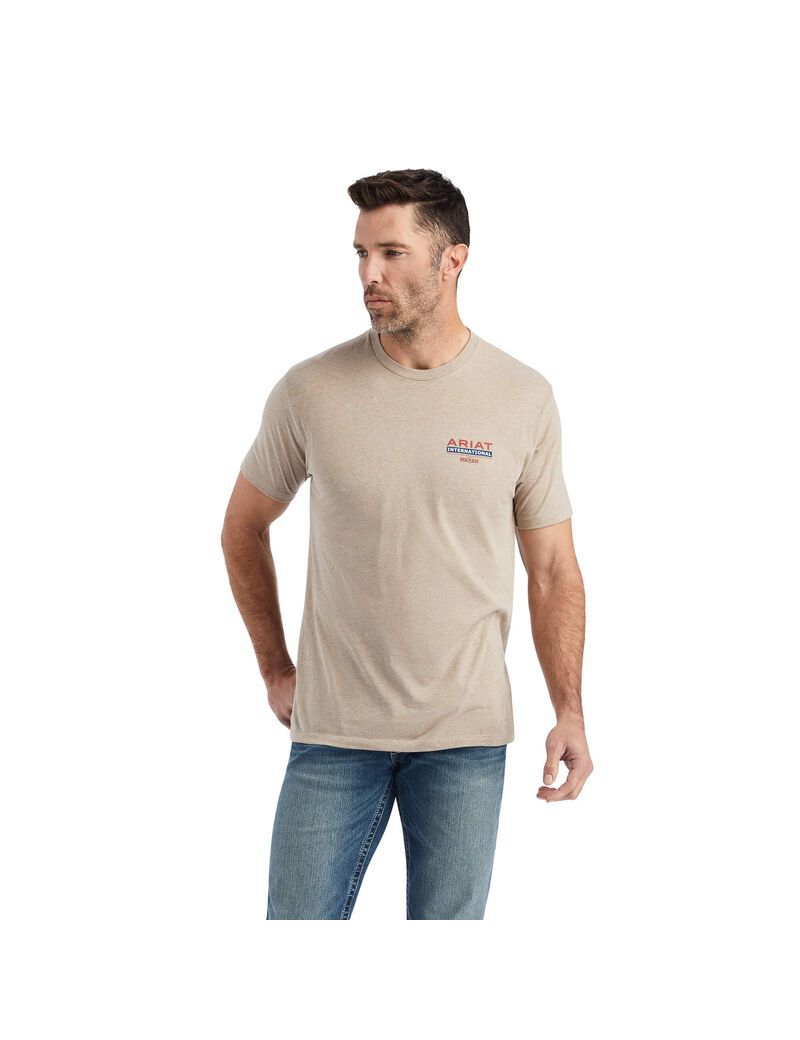 T Shirts Ariat Flag Flow Beige | QMY-3671095