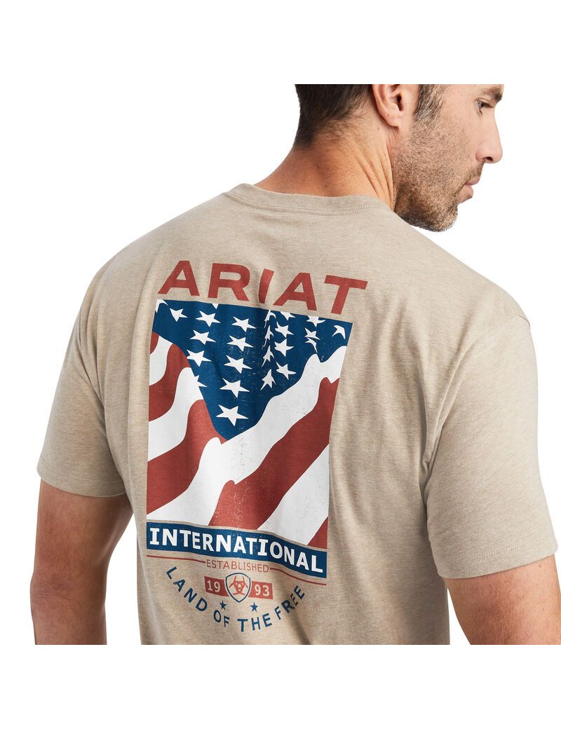 T Shirts Ariat Flag Flow Beige | QMY-3671095