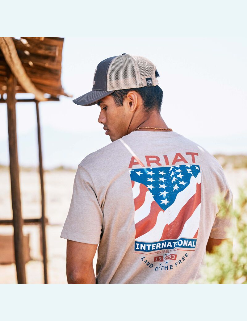 T Shirts Ariat Flag Flow Beige | QMY-3671095