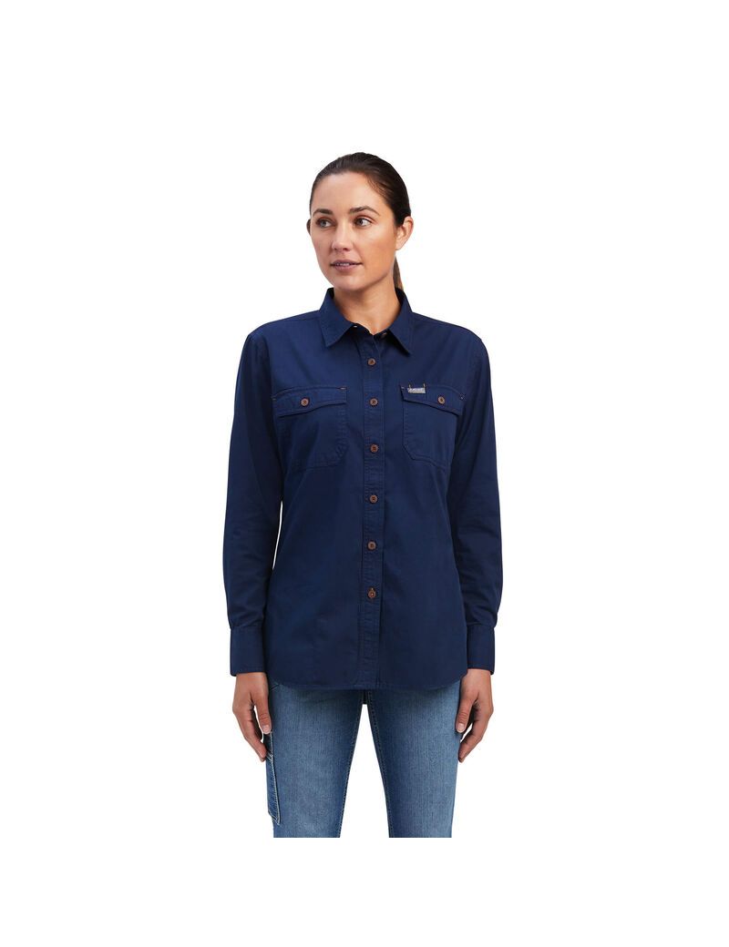 Vêtements De Travail Ariat Rebar Washed Twill Travail Shirts Bleu Marine | ARV-9367303