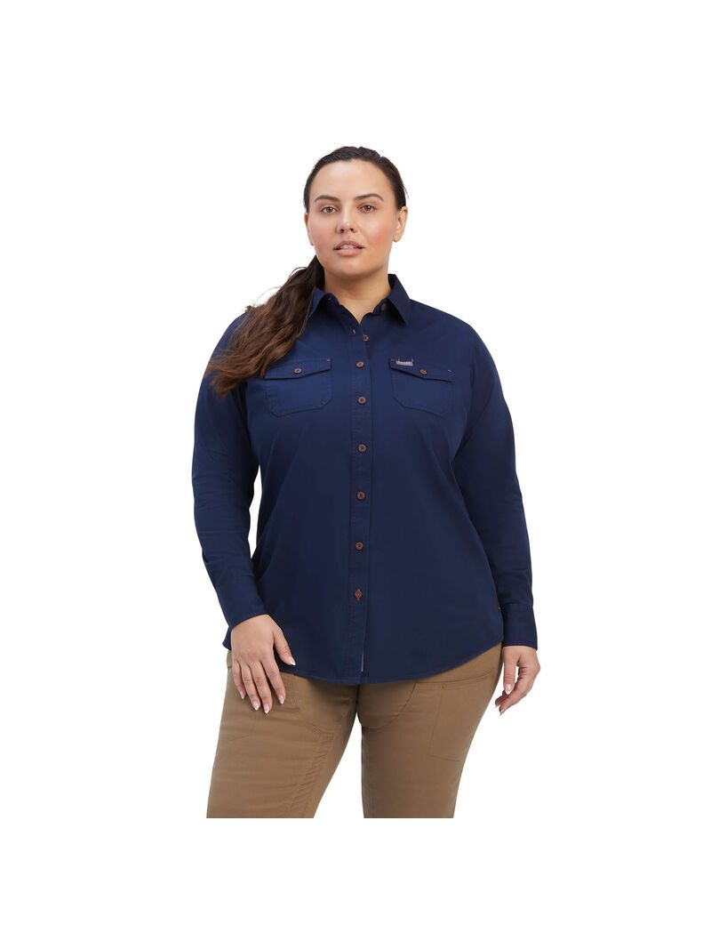 Vêtements De Travail Ariat Rebar Washed Twill Travail Shirts Bleu Marine | ARV-9367303