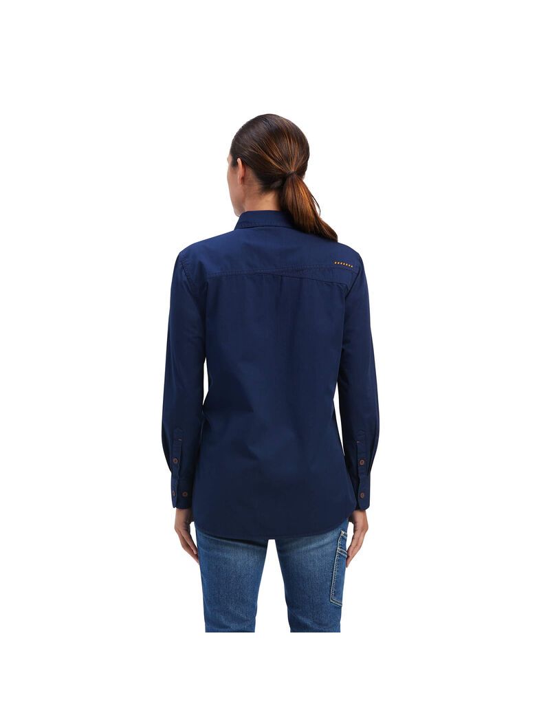 Vêtements De Travail Ariat Rebar Washed Twill Travail Shirts Bleu Marine | ARV-9367303