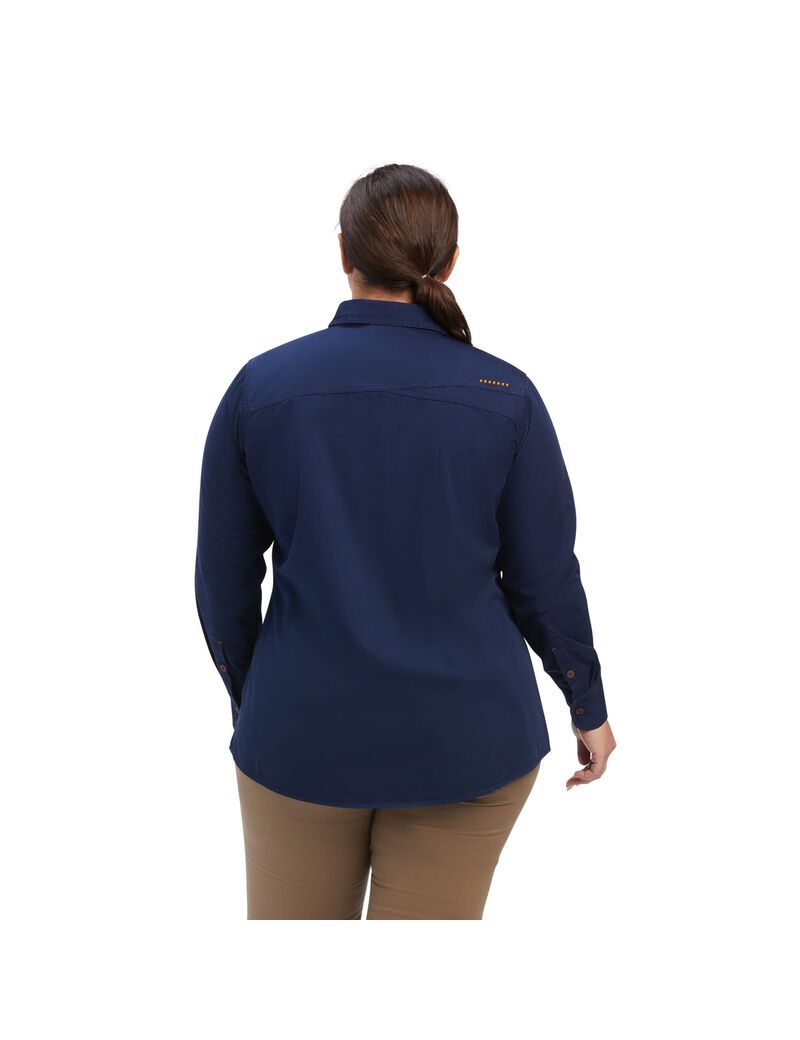 Vêtements De Travail Ariat Rebar Washed Twill Travail Shirts Bleu Marine | ARV-9367303