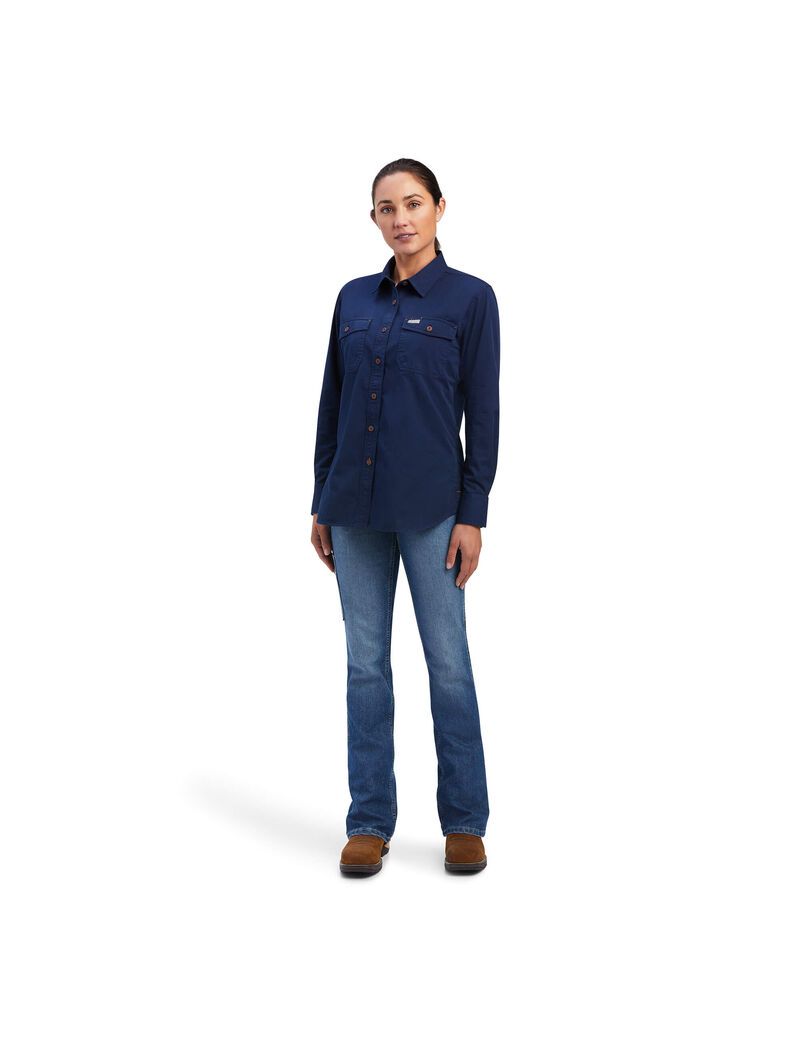 Vêtements De Travail Ariat Rebar Washed Twill Travail Shirts Bleu Marine | ARV-9367303