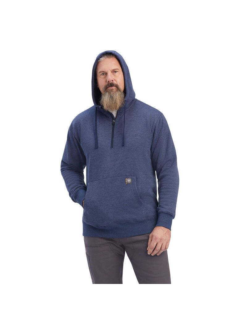 Vêtements De Travail Ariat Rebar Workman 1/4 Zip Hoodie Bleu Marine | KXP-0214373