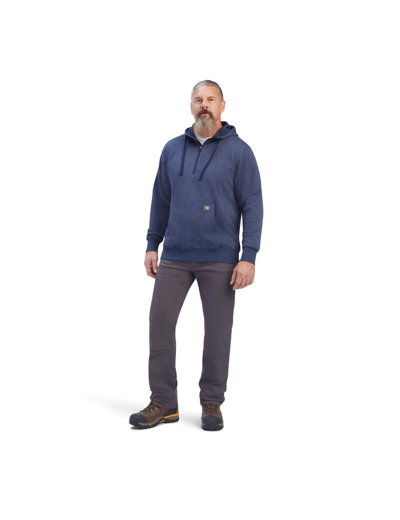 Vêtements De Travail Ariat Rebar Workman 1/4 Zip Hoodie Bleu Marine | KXP-0214373