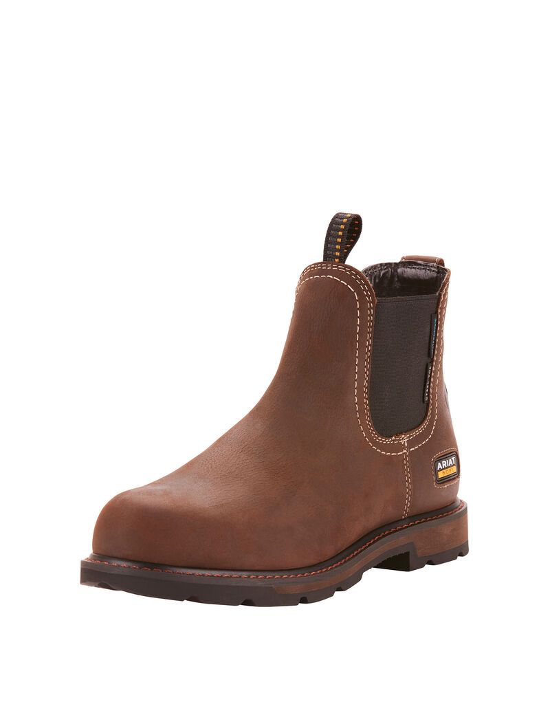 Bottines Chelsea Ariat Groundbreaker Imperméables Steel Embout Travail Marron Foncé | QVY-0509654