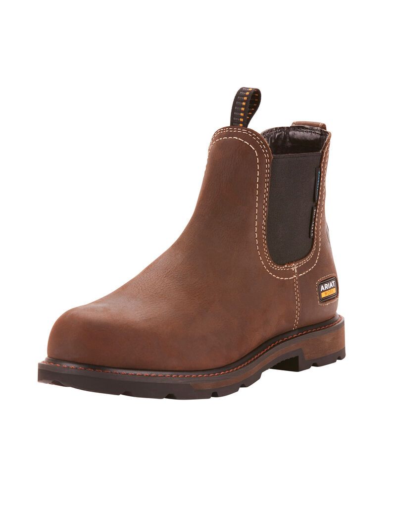 Bottines Chelsea Ariat Groundbreaker Imperméables Steel Embout Travail Marron Foncé | QVY-0509654