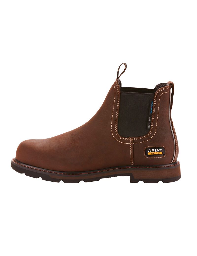 Bottines Chelsea Ariat Groundbreaker Imperméables Steel Embout Travail Marron Foncé | QVY-0509654