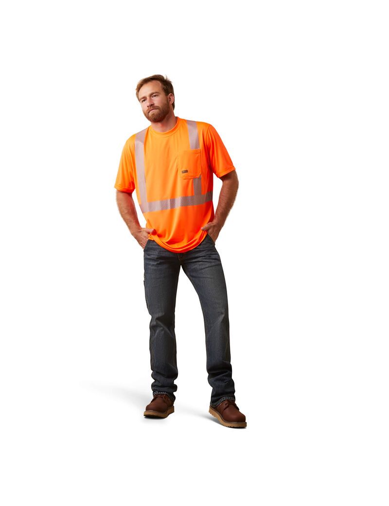 Vêtements De Travail Ariat Rebar Hi-Vis ANSI T Shirts Orange | WAQ-2050648