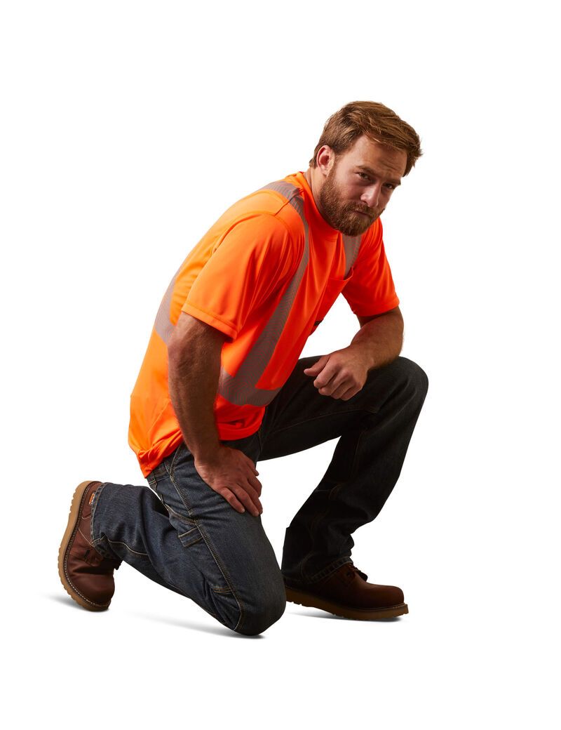 Vêtements De Travail Ariat Rebar Hi-Vis ANSI T Shirts Orange | WAQ-2050648